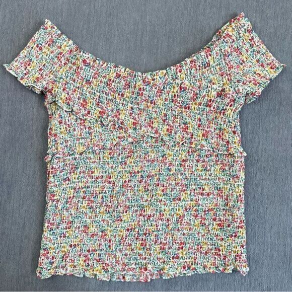 BB Dakota Floral Off Shoulder Smocked Stretch Top Women’s Size Large - Picture 1 of 6